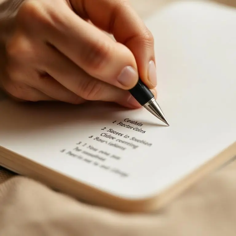 Main écrivant une liste à la main dans un carnet