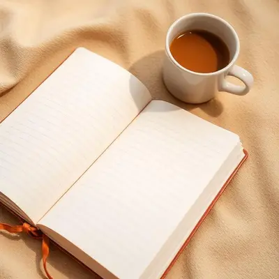 Carnet de notes ouvert avec une tasse de café